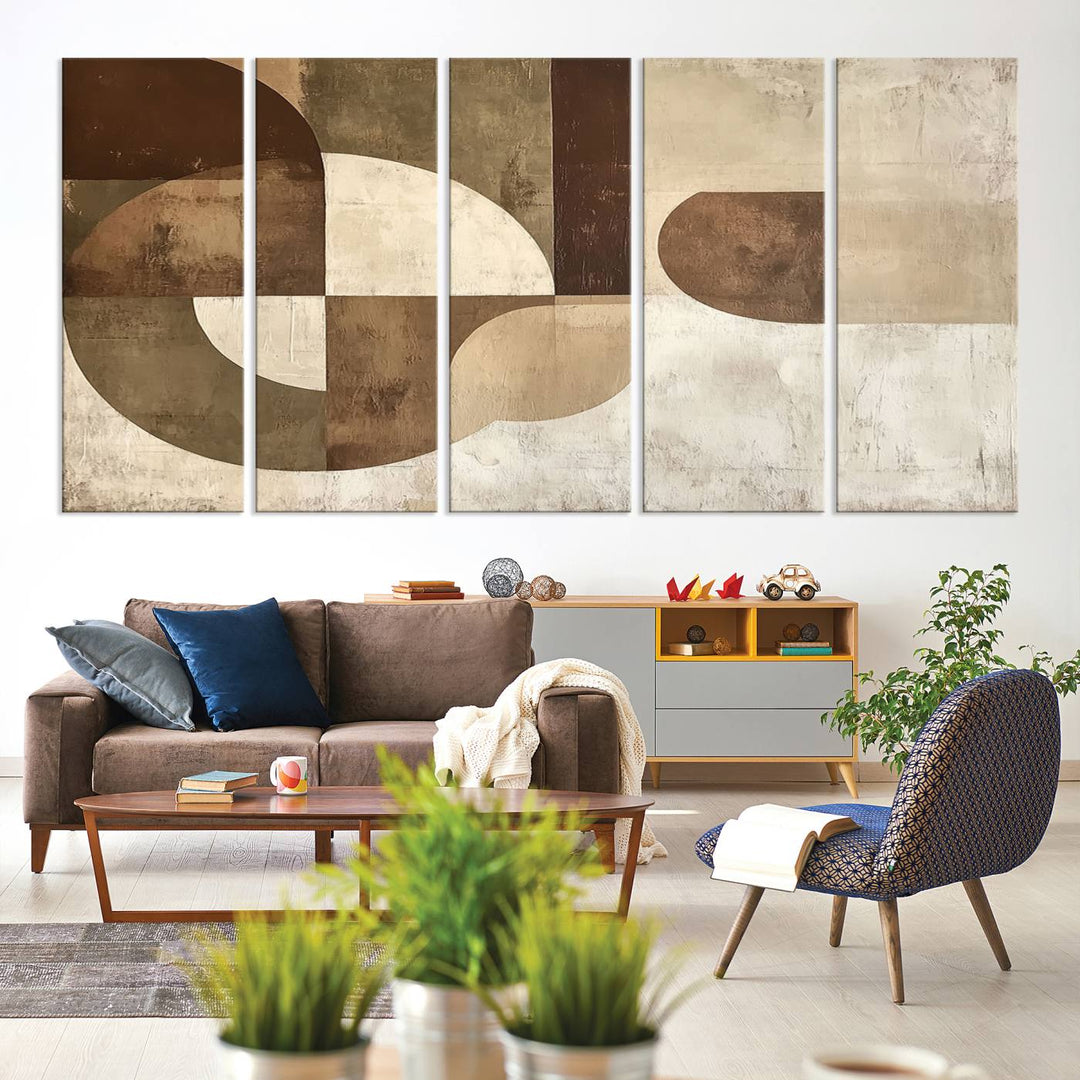 Wabi Sabi Geometric Wall Art is an abstract modern minimalist canvas featuring neutral tones.