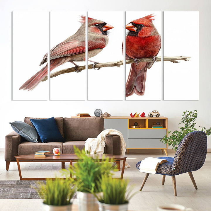 The Cardinal Bird Canvas Wall Art showcases two cardinals on a branch.