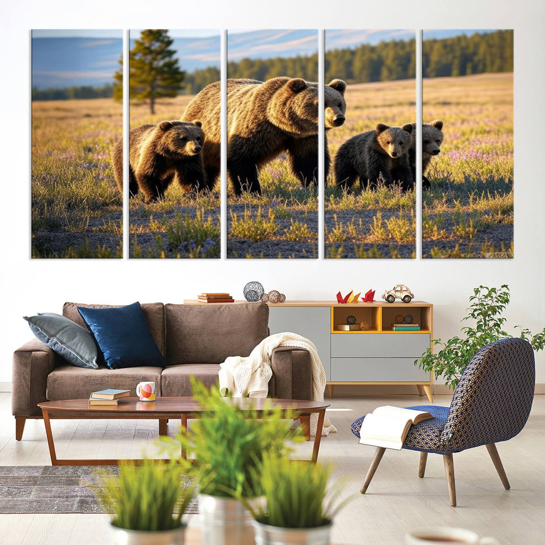 The dining room showcases the Grizzly 399 in Wild Flowers wall art.