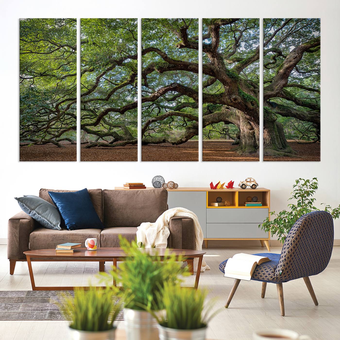 Canvas of the Angel Oak tree with sprawling limbs and mossy bark, ideal for earthy natural or rustic southern-inspired decor.