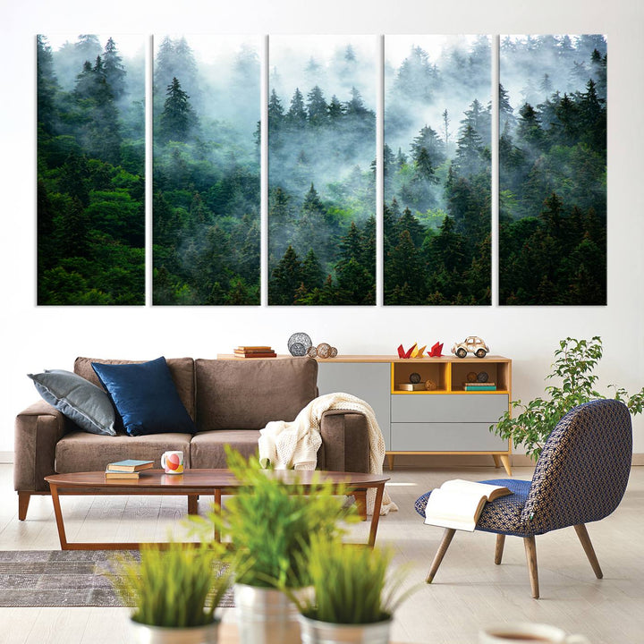 Misty Forest Art Wall Art Canvas Print, Foggy Mountain Art Print, Framed Scenic Wall Print Art Print, Large Woodland Canvas Printing Perfect for  Decor