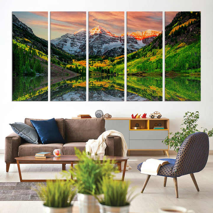 Maroon Bells Lake Wall Art Canvas Print – Majestic Colorado Mountain Landscape, Autumn Reflection, Multi-Panel Framed Artwork for Home, Office Decor