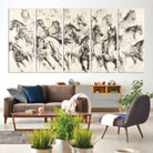 19433417-MGV-CV-60X31-5P-Running Horses Wall Art Canvas Print, Framed Horse Sketch Art Picture Print, Galloping Herd Perfect Monochrome Western Decor