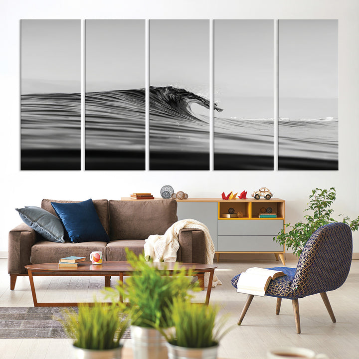 Black Wave Wall Art Canvas Print, Abstract Surf Print, Framed Minimalist Ocean Art Print, Large Black Water Printing Minimalist