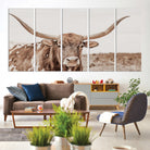 39964150-MGV-CV-60X31-5P-Longhorn Cow Wall Art Canvas Print, Framed Texas Ranch Art Picture Print, Western Bull Perfect County Decor Artwork
