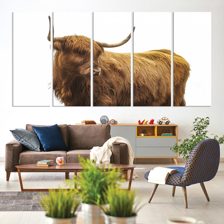 Highland Cow Wall Art Canvas Print, Scottish Bull Print, Framed Rustic Farmhouse Art Print, Large Country Animal Printing Perfect for Farmhouse Decor