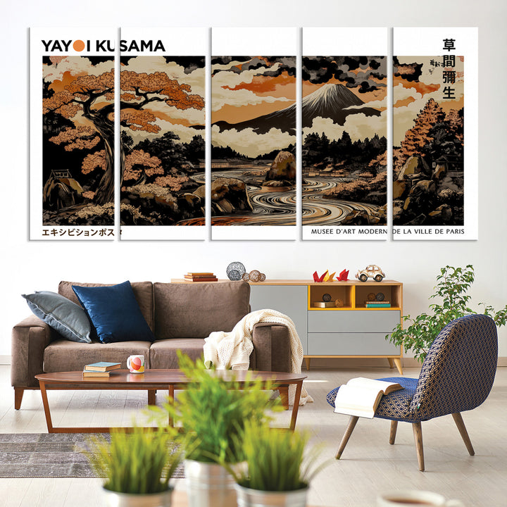 Modern Japanese Wall Art Print Yayoi Kusama Canvas Wall Art Abstract Mount Fuji Canvas Print Japanese Landscape Art Printing