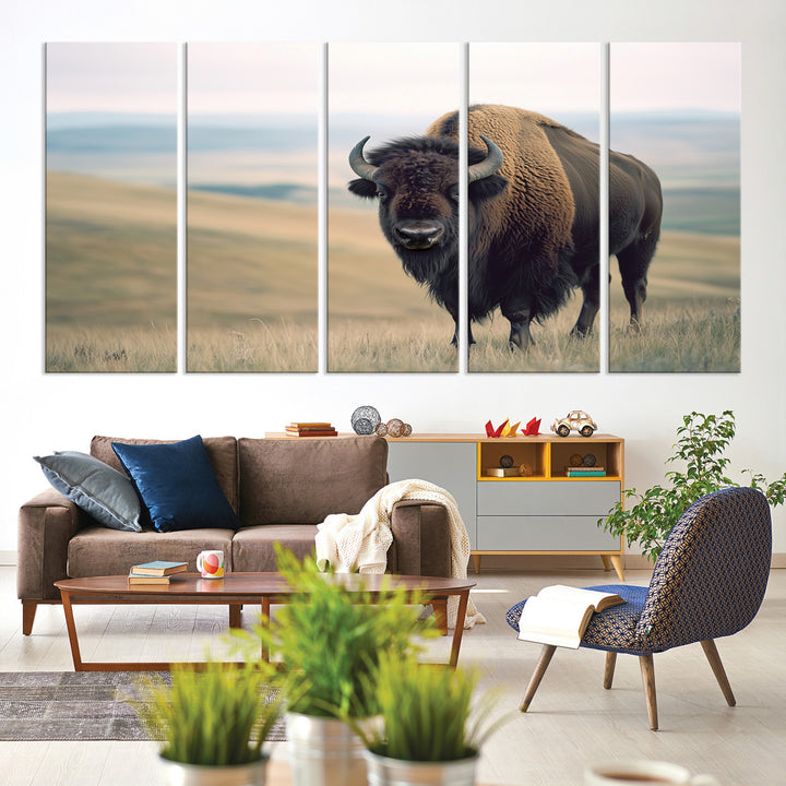 Bison Wall Art Wall Art Canvas Print, Buffalo Canvas Print Print, Framed American Bison Decor Art Print, Large Frontier Style Printing Perfect