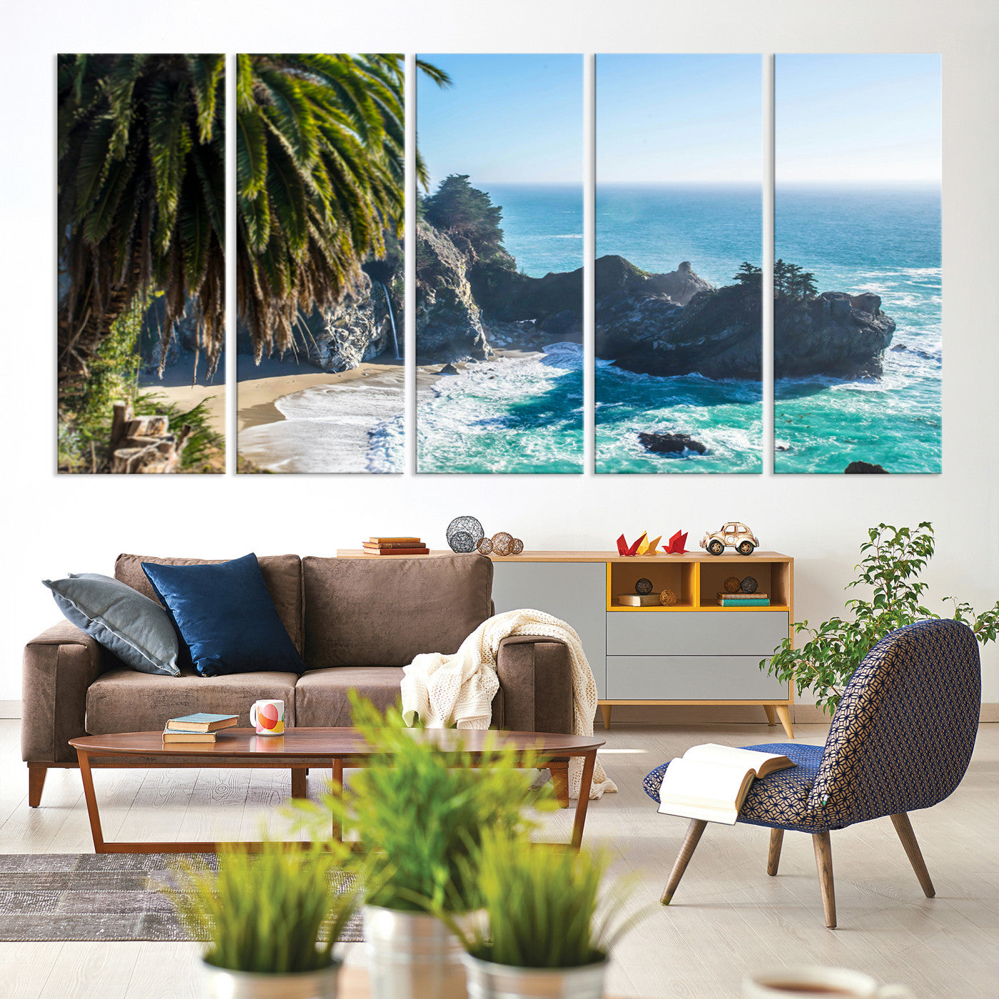 49714835-MGV-CV-60X31-5P-Big Sur Photography Wall Art Canvas Print, Framed California Coastline Art Picture Print, Tropical Seascape Perfect Coastal Minimalist Decor