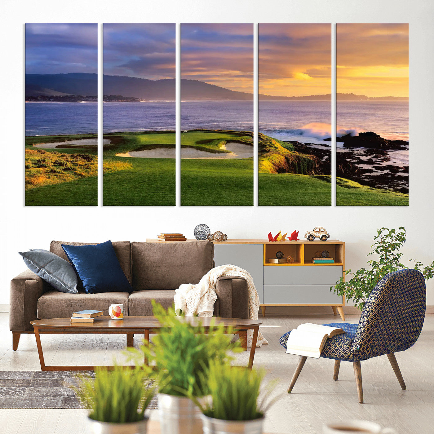 73699248-MGV-CV-80X40-5P-Pebble Beach Golf Links Wall Art Canvas Print – Iconic Coastal Golf Course Artwork, Perfect for Office, Man Cave, or Golf Lover’s Decor
