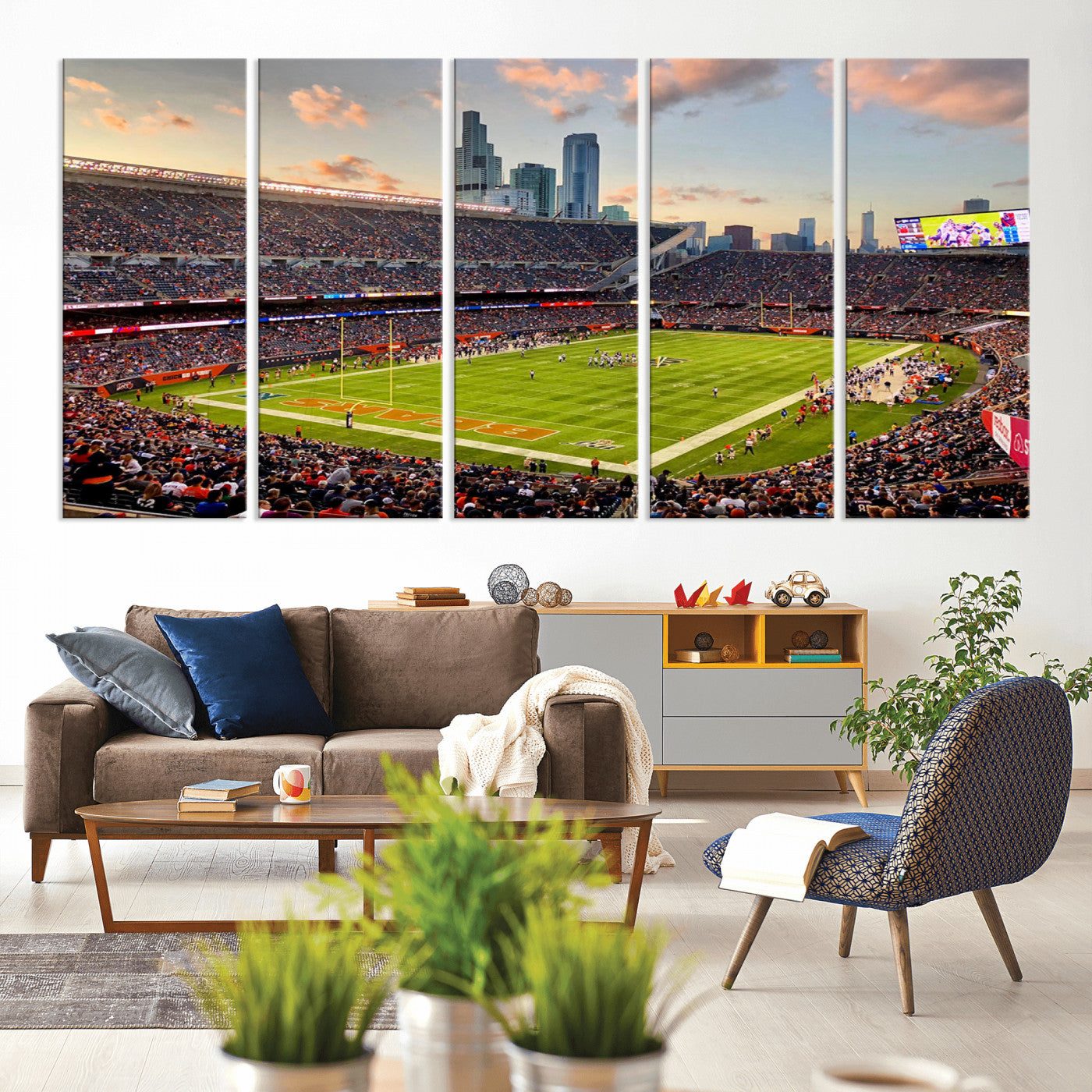 55377093-MGV-CV-80X40-5P-Chicago Bears Soldiers Field Wall Art Canvas Print – Framed Football Stadium Artwork for Sports Fans, Soldier Field Skyline Canvas Decor for Game Room or Man Cave