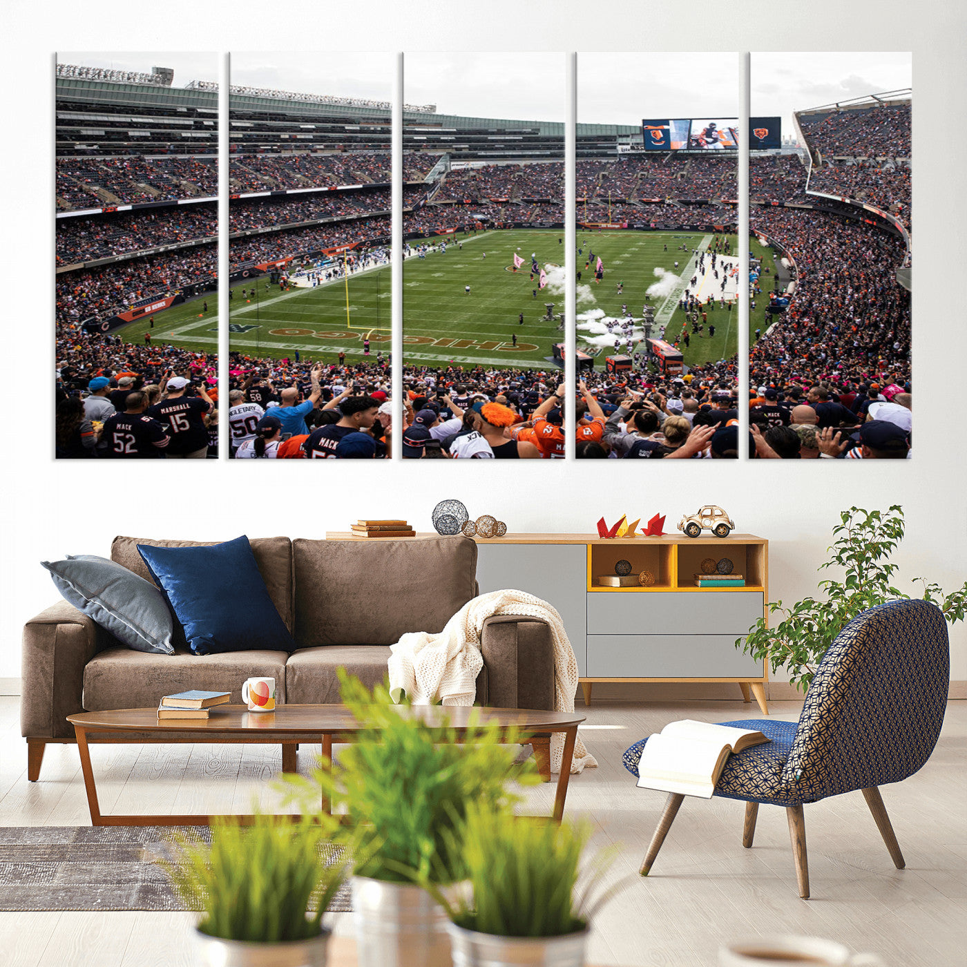 18347149-MGV-CV-60X31-5P-Chicago Bears Soldiers Field Wall Art Canvas Print – Framed Football Stadium Artwork for Sports Fans, Soldier Field Skyline Canvas Decor for Game Room