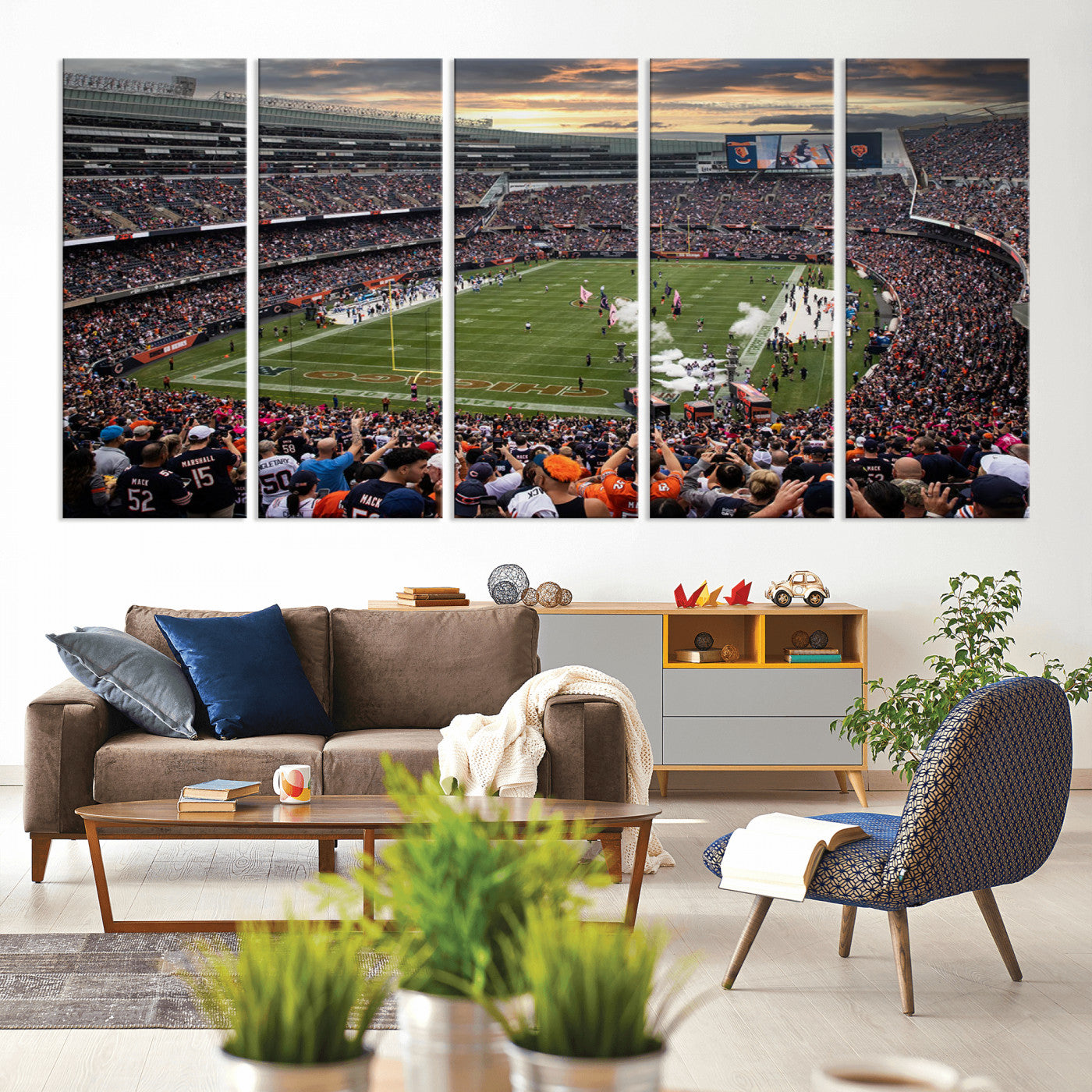 87578930-MGV-CV-60X31-5P-Chicago Bears Soldiers Field Wall Art Canvas Print – Framed Football Stadium Artwork for Sports Fans, Soldier Field Skyline Canvas Decor for Game Room or Man Cave
