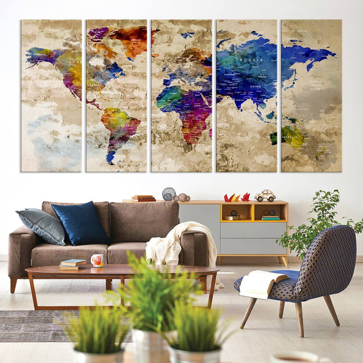 Watercolor World Map Canvas Print World Map Wall Art Great Design Great Gift Idea