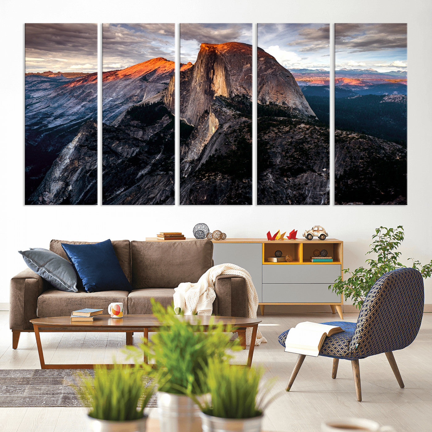 20714-MGV-CV-80X40-5P-Half Dome Wall Art Print - Yosemite Majestic Triptych Landscape Print – National Park Nature Decor for Living Room or Office – Ready to Hang