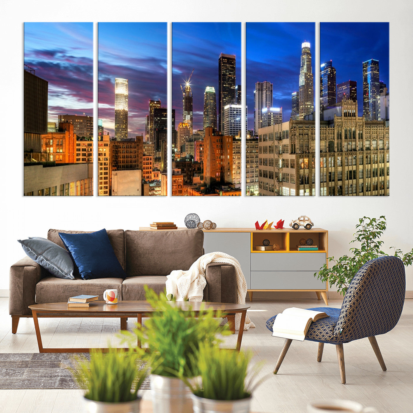 39051-MGV-CV-80X40-5P-Los Angeles Night Wall Art Canvas Print