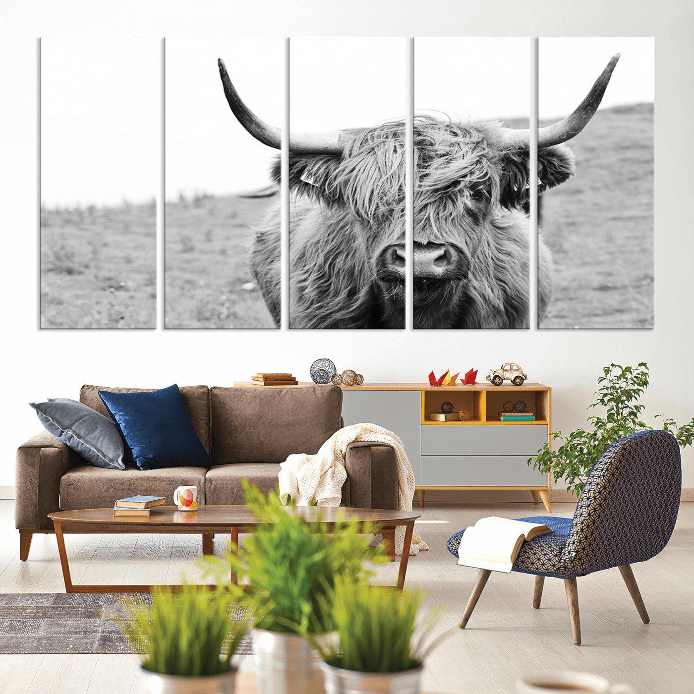 16248-MGV-CV-60X31-5P-Newfoundland Cow Art Wall Art, Black White Cow Art Wall Art Canvas Print