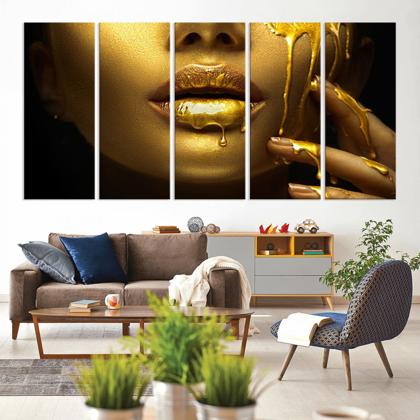 24252-MGV-CV-80X40-5P-Gold and Women Wall Art Canvas Print