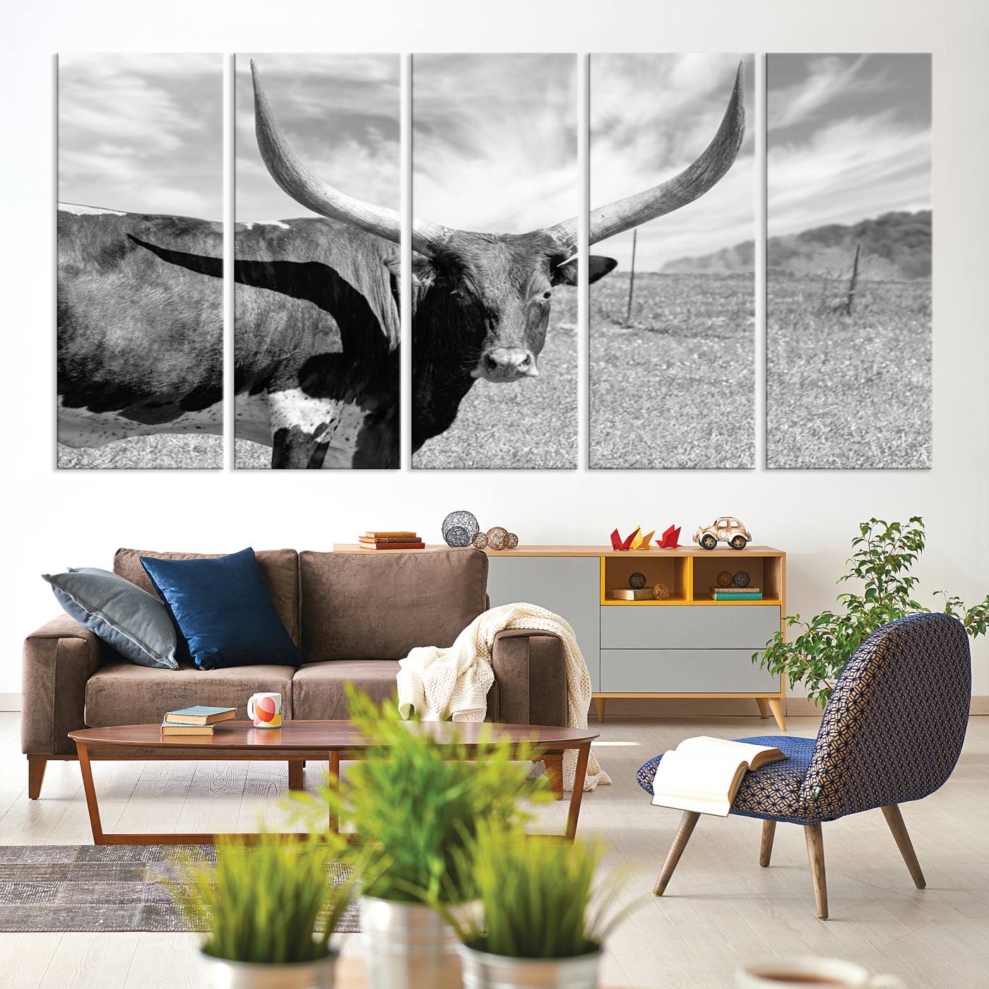 30017-MGV-CV-36X24-Cattle Wall Art Longhorn Cow Canvas Print