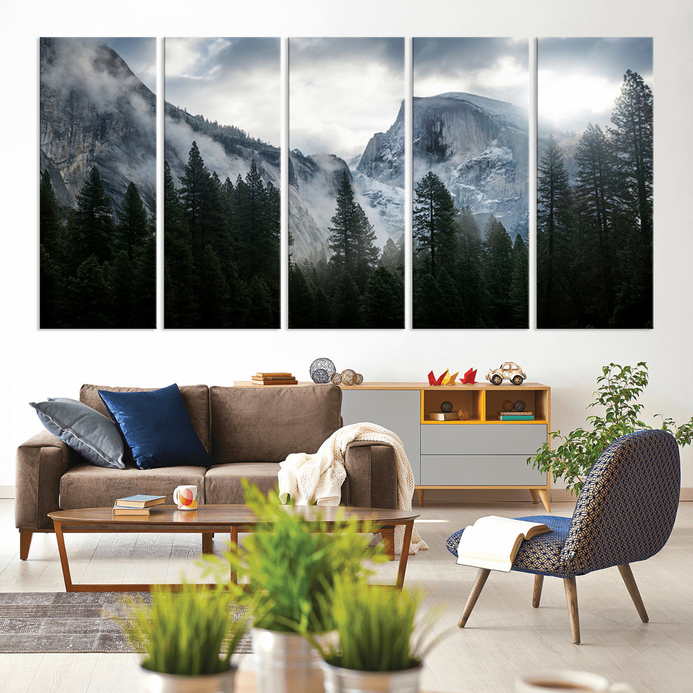 98725-MGV-CV-80X40-5P-Wall Art Foggy Forest Landscape Canvas Print