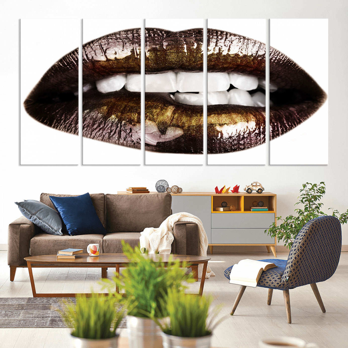 67580-MGV-CV-80X40-5P-Close Up Lips Wall Art Canvas Print