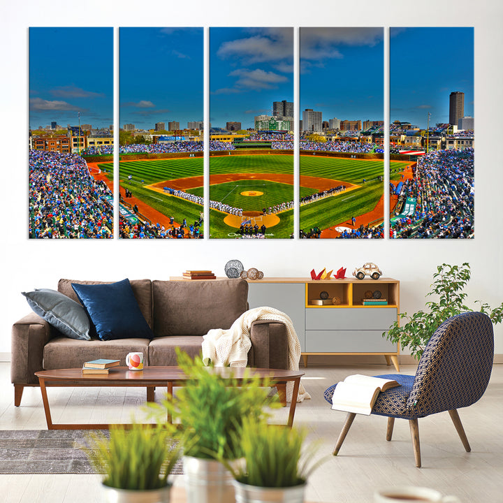 Wrigley Field Chicago Cubs Panoramic 3-Piece Canvas Wall Art - Iconic Baseball Stadium Print for Sports Lovers - Ready to Hang