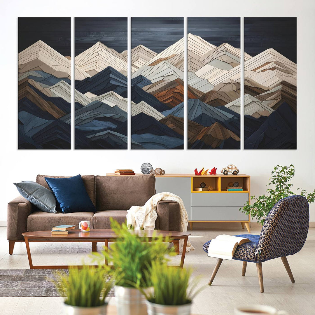 Wood Mountain Range Wall Art - Ready to Hang 3-Piece Set for Modern Rustic Decor, Abstract Wooden Design for Living Rooms Offices