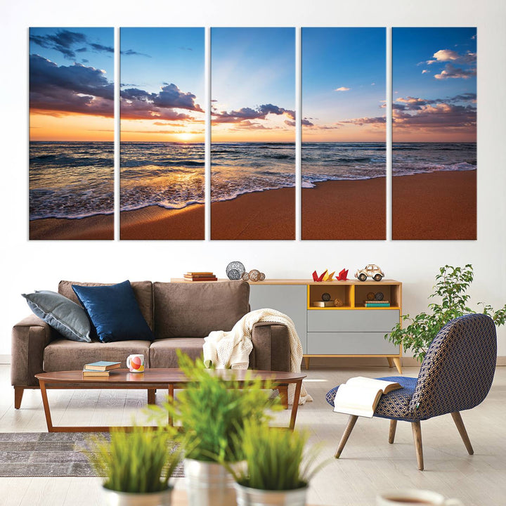 Golden Hour Beach Sunset Wall Art | Canvas Print | Ready to Hang | Coastal Wall Art for Living Room