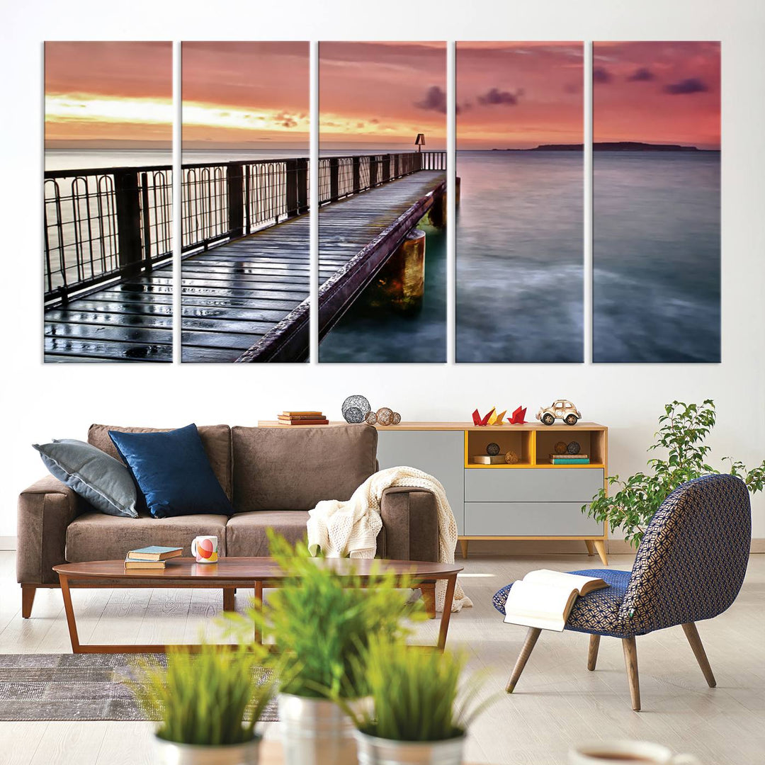 Serene Pier at Sunset Wall Art | Canvas Print | Ready to Hang | Coastal Decor for Living Room