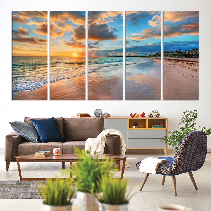 Serene Beach Sunset Wall Art | Coastal Ocean Canvas Print | Ready to Hang Tropical Decor for Home or Office