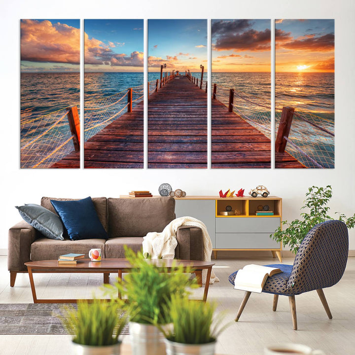 Vibrant Beach Sunset Wall Art | Coastal Ocean Canvas Print | Ready to Hang Tropical Decor for Living Room or Office