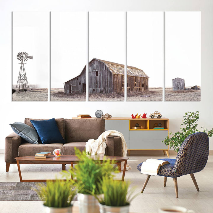 The Set of 3 Rustic Farmhouse Wall Art Prints features a barn, wheat field, and landscape.