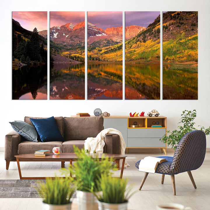 The Colorado Rockies Mountain Sunset Wall Art is a scenic nature canvas, ready to hang.