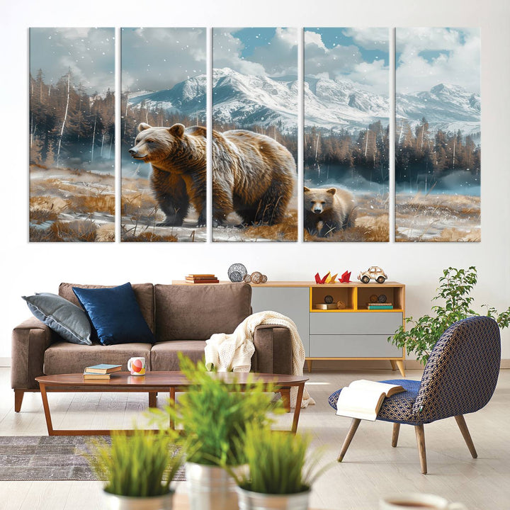 Bear and Baby Bear Wall Art Canvas Print is perfect nursery decor.