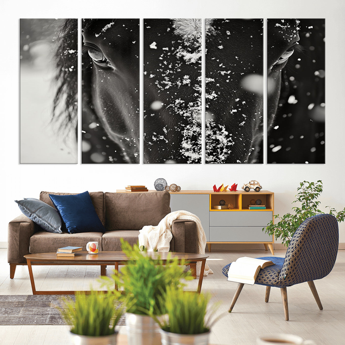 73281-MGV-CV-60X31-5P-Winter Horse Snow Wall Art Canvas Print