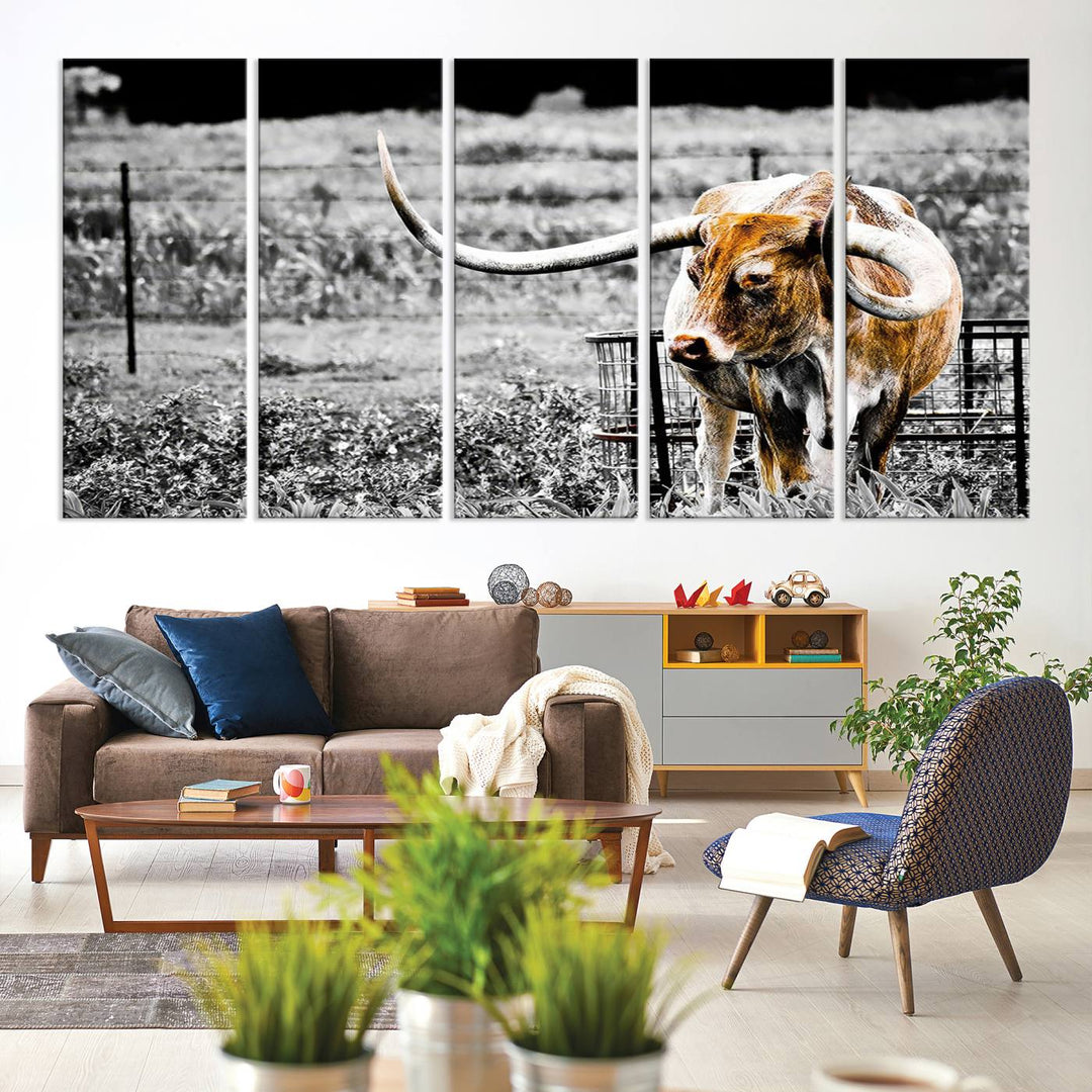 Majestic Texas Longhorn Cow Wall Art | Rustic Farmhouse Décor | Ready to Hang Canvas Print