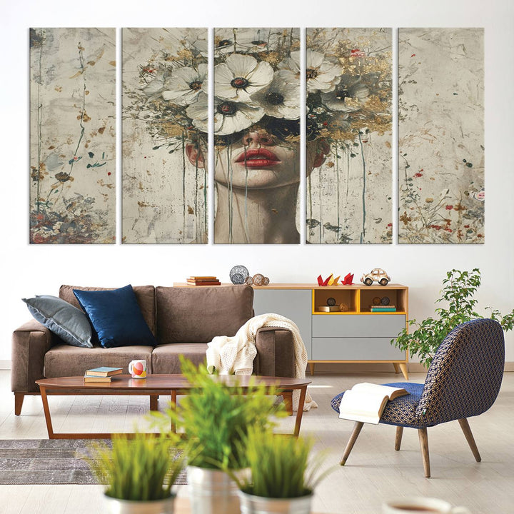 Abstract Floral Women Patel Wall Art Canvas Print