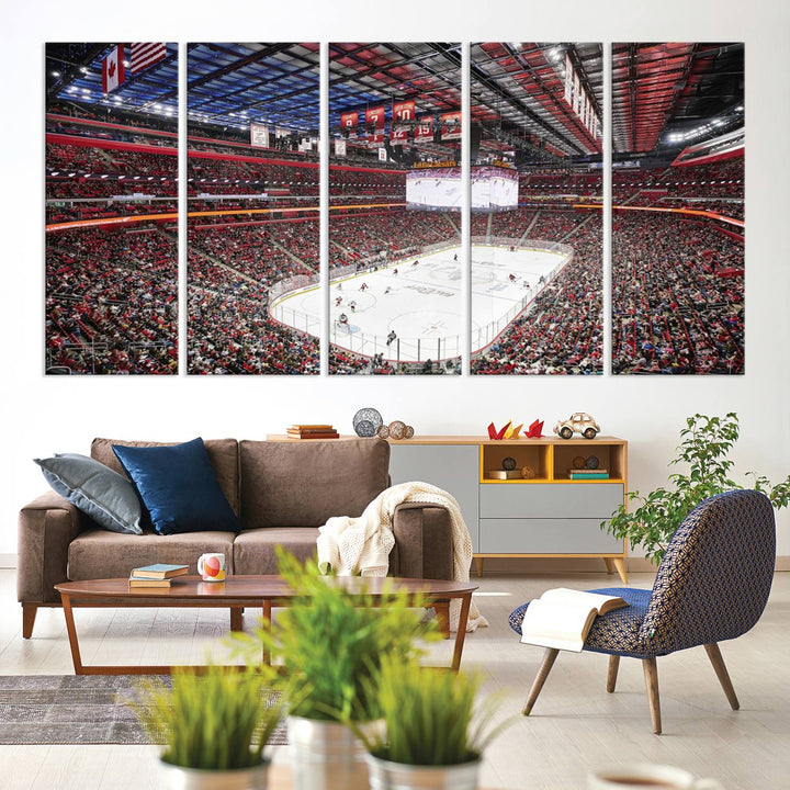 Barton Malow Little Caesars Arena Detroit Wall Art Canvas Print - Detroit Hockey and Basketball Stadium Print