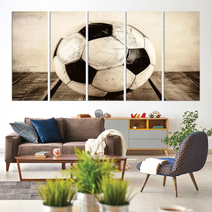 Vintage Soccer Ball Triptych Canvas Art – 3-Panel Soccer Wall Decor, Framed and Ready to Hang Sports Art for Home, Office, or Gym