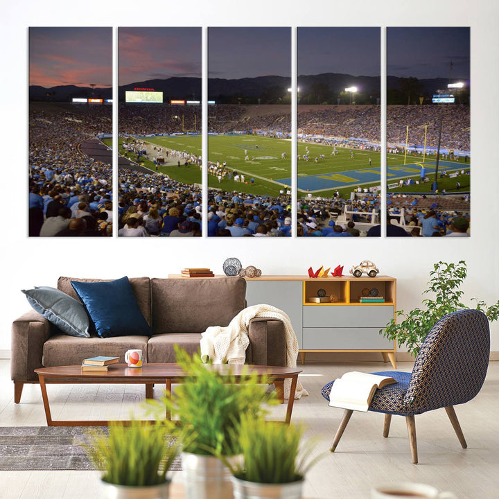 UCLA Bruins Football Team Print - Pasadena Rose Bowl Stadium Wall Art Canvas Print