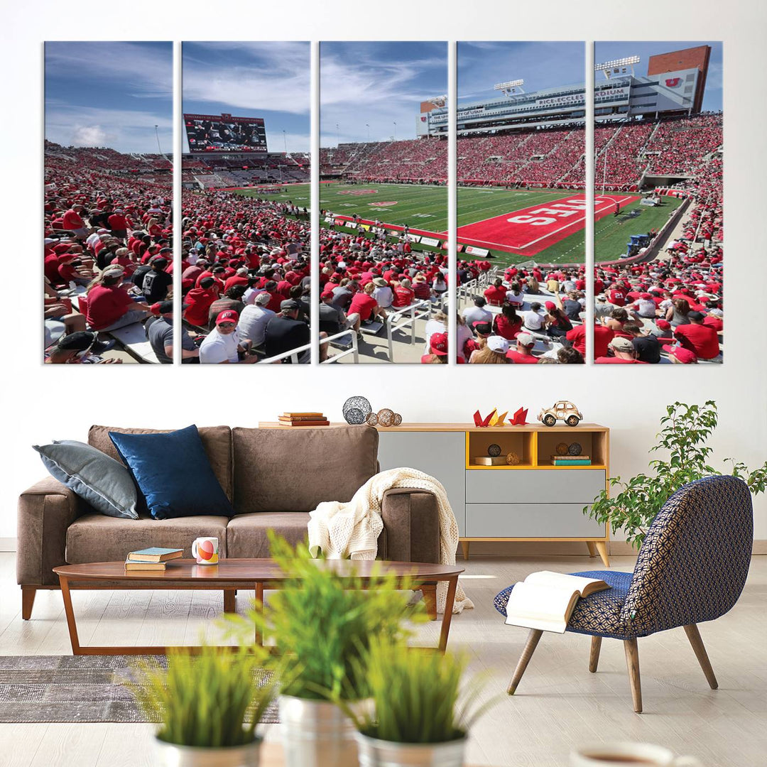 Utah Utes Football Team Print - Salt Lake City Rice-Eccles Stadium Wall Art Canvas Print