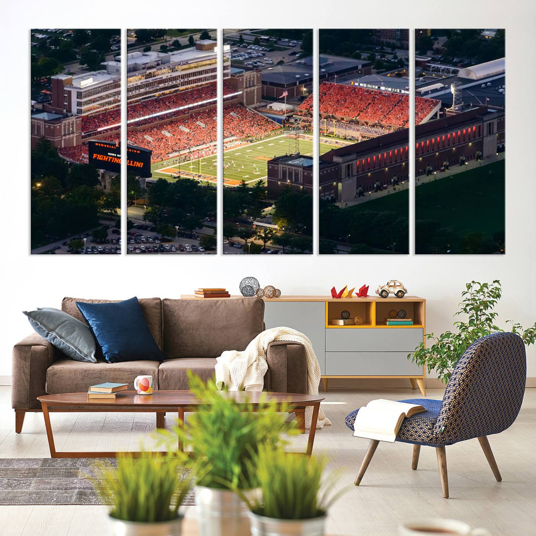 University of Illinois Fighting Illini Football Team Print - Champaign Illinois Memorial Stadium Wall Art Canvas Print