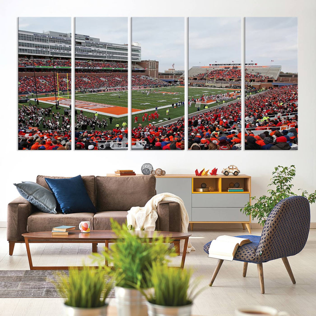 University of Illinois Fighting Illini Football Team Print - Champaign Illinois Memorial Stadium Wall Art Canvas Print