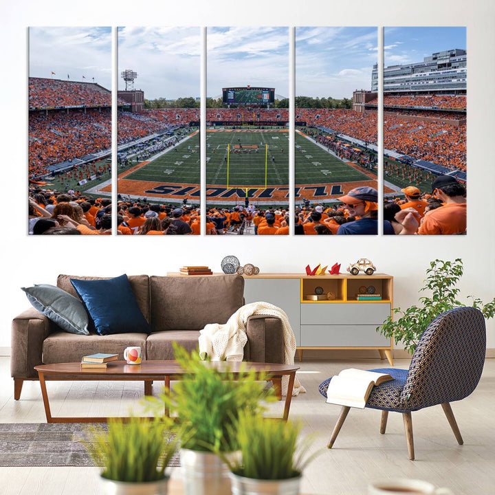 University of Illinois Fighting Illini Football Team Print - Champaign Illinois Memorial Stadium Wall Art Canvas Print