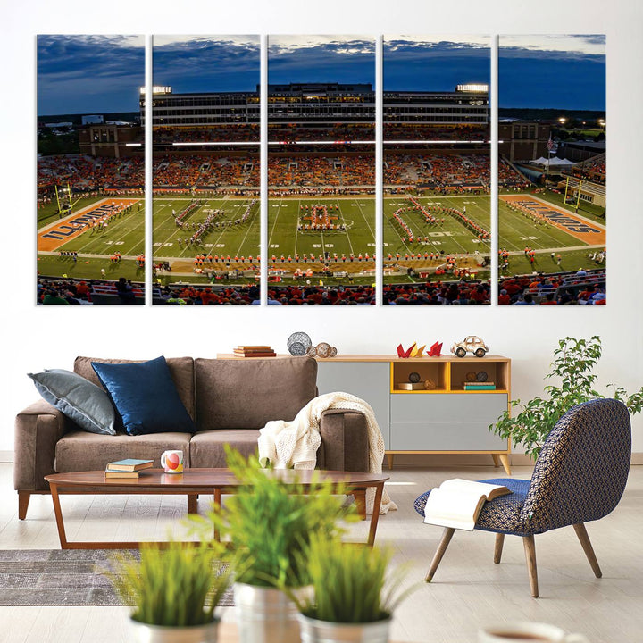 University of Illinois Fighting Illini Football Team Print - Champaign Illinois Memorial Stadium Wall Art Canvas Print