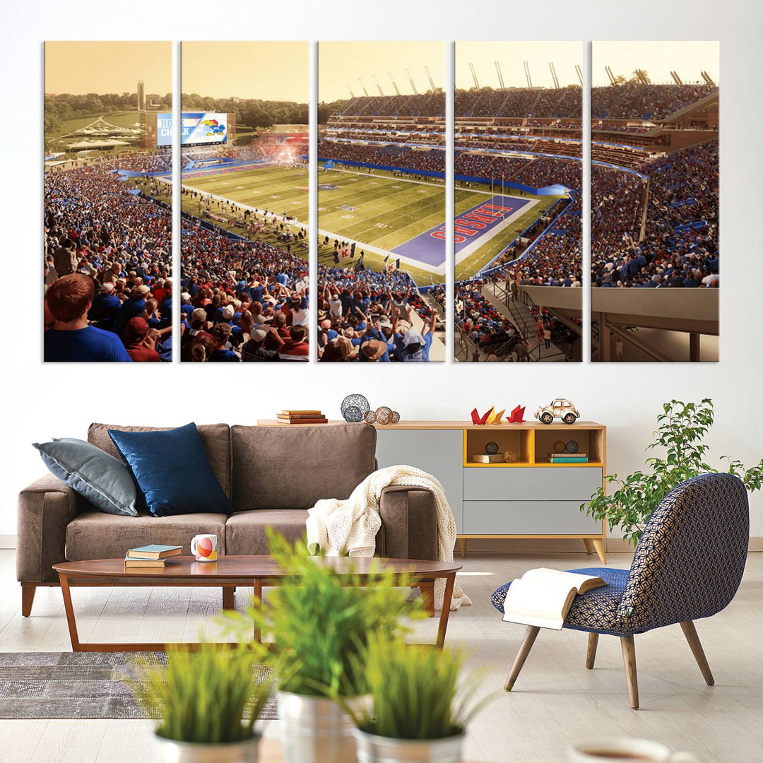 University of Kansas Jayhawks Football Team Print - Lawrence Kansas Memorial Stadium Wall Art Canvas Print