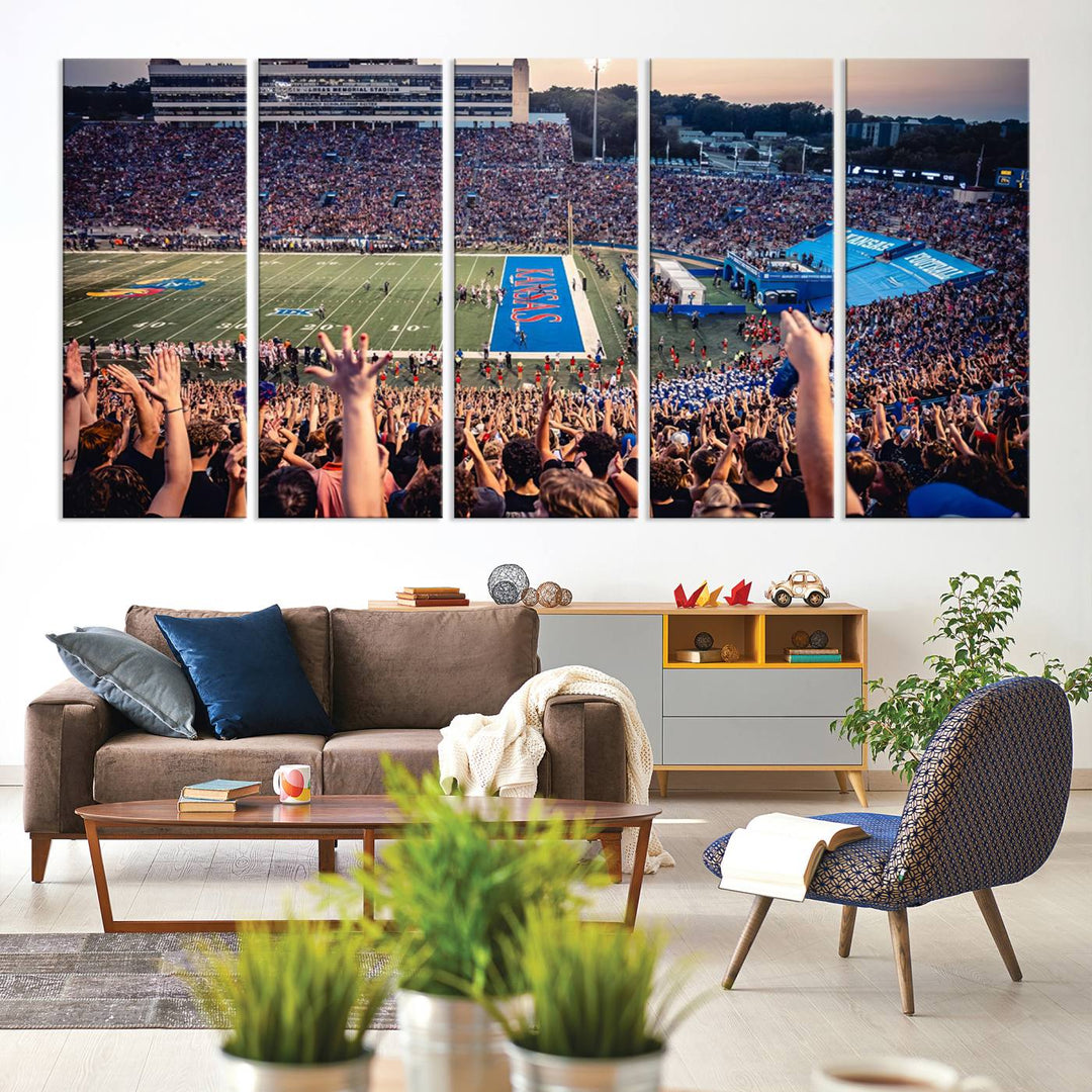 University of Kansas Jayhawks Football Team Print - Lawrence Kansas Memorial Stadium Wall Art Canvas Print