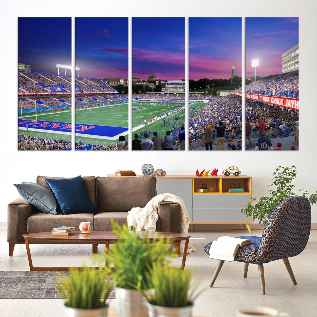 University of Kansas Jayhawks Football Team Print - Lawrence Kansas Memorial Stadium Wall Art Canvas Print