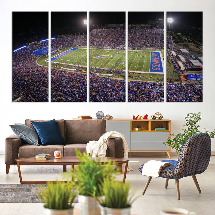 University of Kansas Jayhawks Football Team Print - Lawrence Kansas Memorial Stadium Wall Art Canvas Print