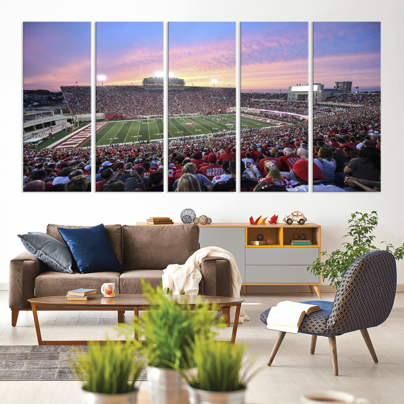 13046-MGV-CV-80X40-5P-Indiana University Hoosiers Football Team Print - Bloomington Memorial Stadium Wall Art Canvas Print
